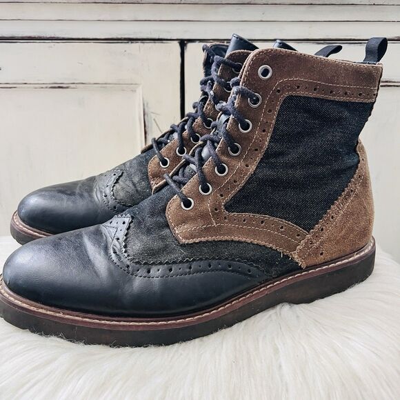 Guess 'Frederick' Black & Brown Leather Lace up Mens Boots - Size 9D - Picture 1 of 8